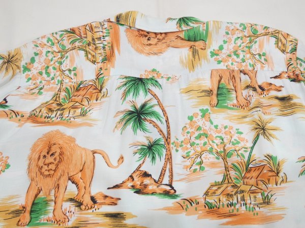 画像9: 60s NATIONAL SPORT SHIRT by Manhattan LION ALL OVER PATTERN RAYON HAWAIIAN SHIRT (9)