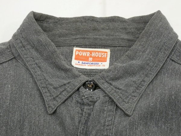 画像4: 50s POWR HOUSE SALT&PAPER BLACK CHAMBRAY SHIRT with ELBOW PATCH (4)