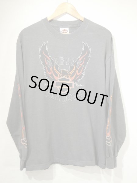 画像1: 00s Hanes HARLEY DAVIDSON FLAME FULL PRINT LONG SLEEVE L/S T-SHIRT MADE IN USA (1)