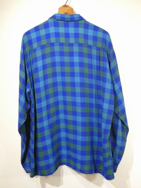 画像2: 50s Drayton BLOCK CHECK RAYON OPEN COLLAR BOX SHIRT (2)