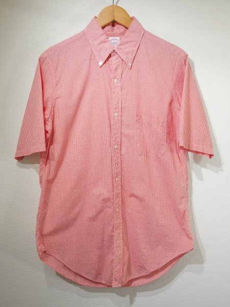 画像1: 〜 70s BROOKS BROTHERS POLO COLLAR GINGHAM CHECK S/S SHIRT (1)