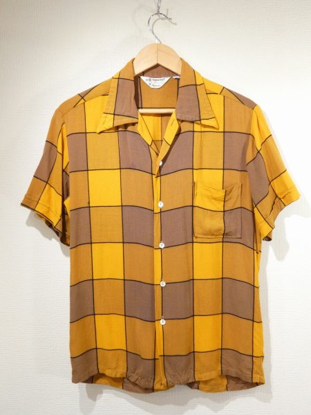 画像1: 60s 70s Penneys TOWNCRAFT BLOCK CHECK RAYON S/S SHIRT (1)