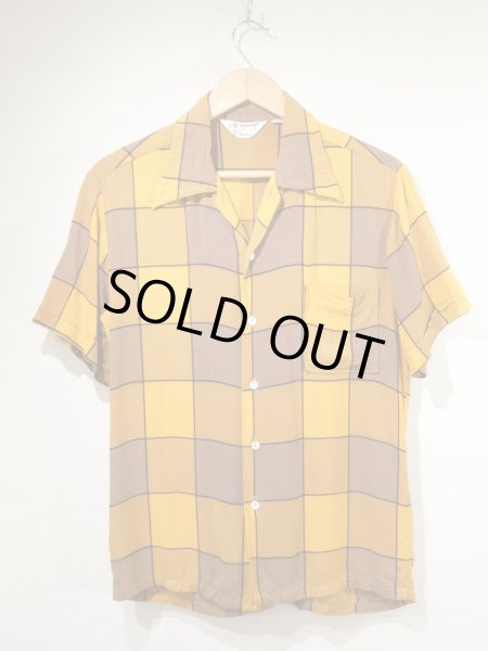 画像1: 60s 70s Penneys TOWNCRAFT BLOCK CHECK RAYON S/S SHIRT (1)