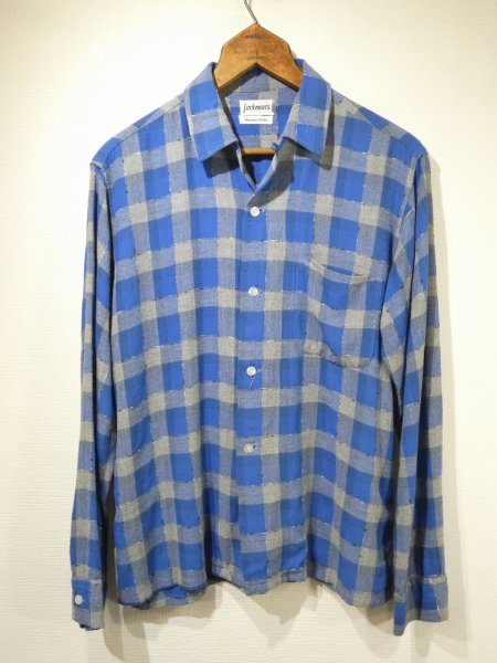 画像1: 60s jackman's GRADATION CHECK WOVEN NEP PLAID LOOP COLLAR RAYON SHIRT  (1)
