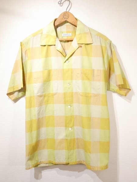 画像1: 60s UNKNOWN LOOP COLLAR BLOCK CHECK COTTON S/S SHIRT (1)