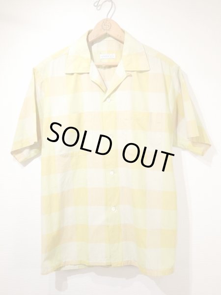 画像1: 60s UNKNOWN LOOP COLLAR BLOCK CHECK COTTON S/S SHIRT (1)