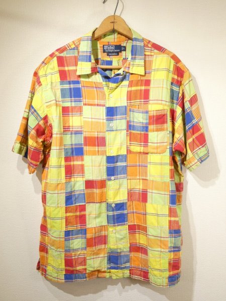 画像1: 90s 00s Polo Ralph Lauren CALDWELL PATCHWORK COTTON LOOP COLLAR S/S SHIRT BIG POLO (1)