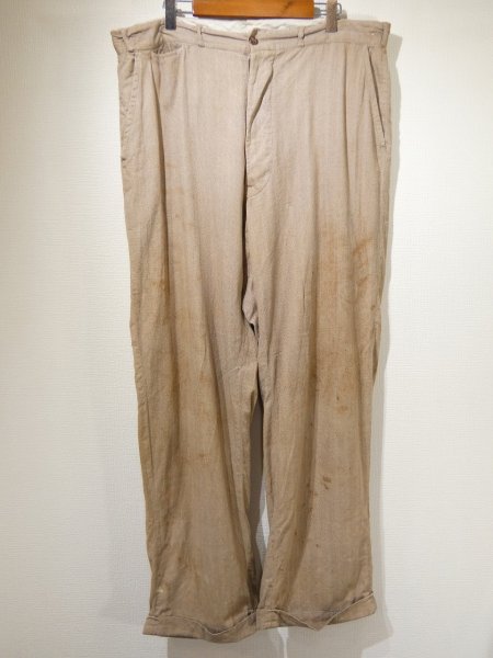 画像1: 30s 40s UNKNOWN COTTON HBT WORK TROUSERS PANTS  (1)