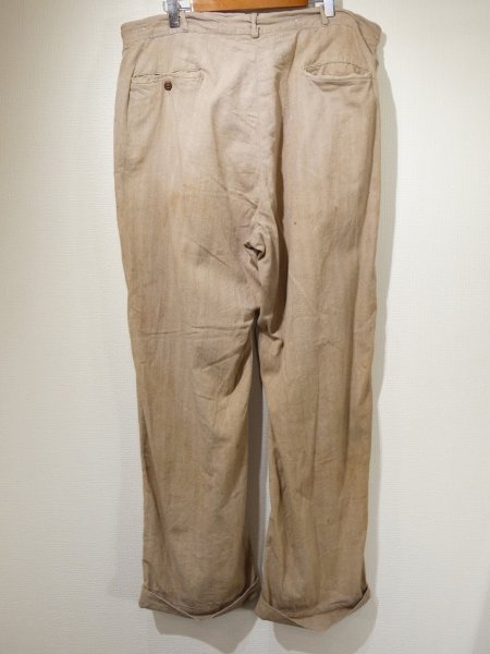 画像2: 30s 40s UNKNOWN COTTON HBT WORK TROUSERS PANTS  (2)