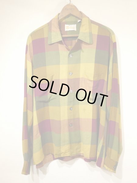 画像1: 60s Britt's BLOCK CHECK RAYON LOOP COLLAR BOX SHIRT (1)