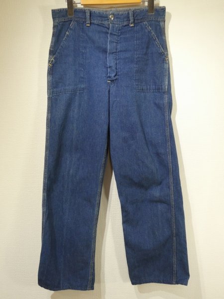画像1: 50s UNKNOWN BAKER STYLE DENIM WORK PANTS (1)