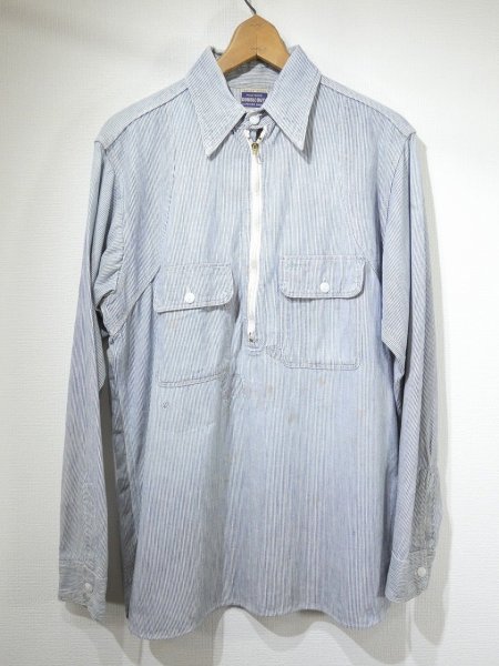 画像1: 40s DOUBLE DUTY PIN HICKORY UNUSUAL STYLE HALF ZIP WORK SHIRT (1)