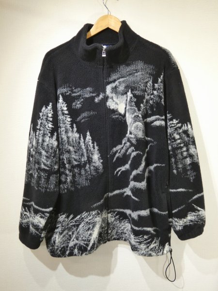 画像1: 90s ArtUnlimited WOLF ALL OVER PATTERN FLEECE JACKET MADE IN USA (1)