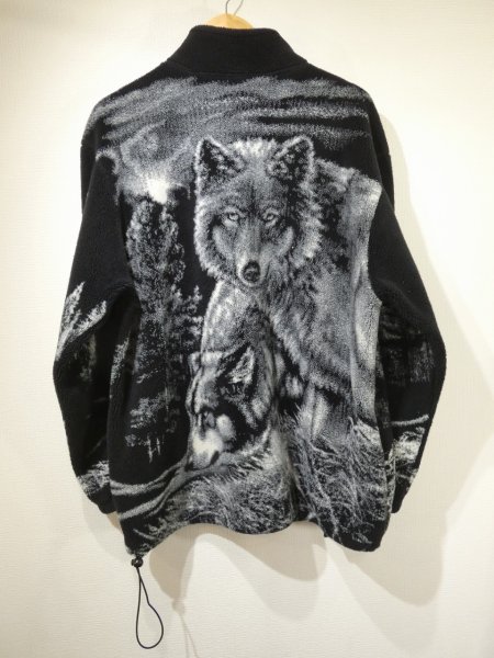 画像2: 90s ArtUnlimited WOLF ALL OVER PATTERN FLEECE JACKET MADE IN USA (2)