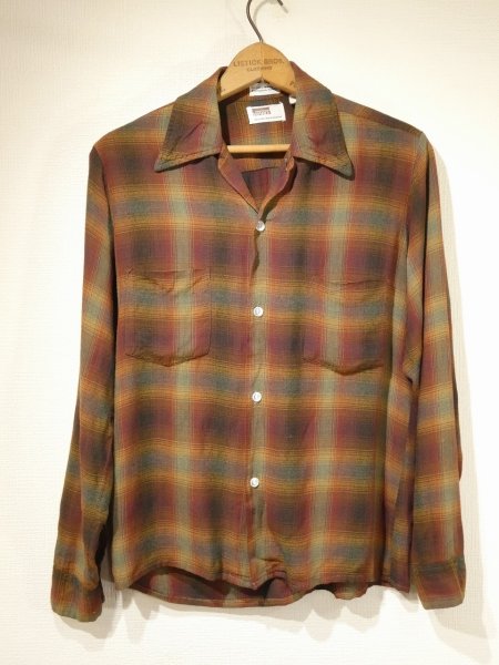画像1: 60s 70s MONTGOMERY WARD OMBRE SHADOW PLAID  RAYON SHIRT (1)