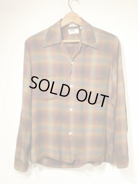 画像1: 60s 70s MONTGOMERY WARD OMBRE SHADOW PLAID  RAYON SHIRT (1)