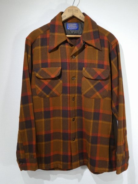 画像1: 70s Pendleton BROWN PLAID BOARD SHIRT (1)