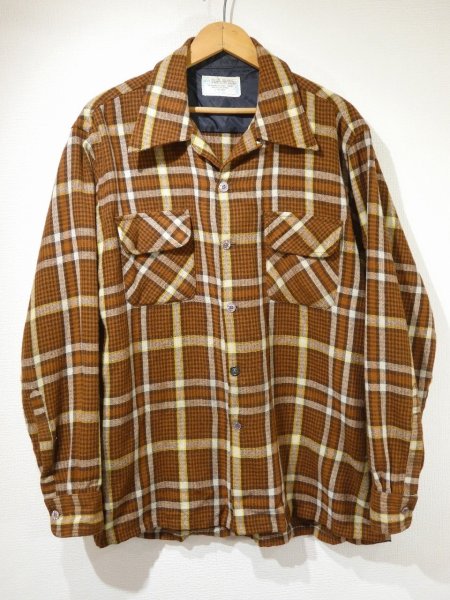 画像1: 70s JC PENNEY BROWN PLAID BOARD SHIRT STYLE WOOL BOX SHIRT (1)