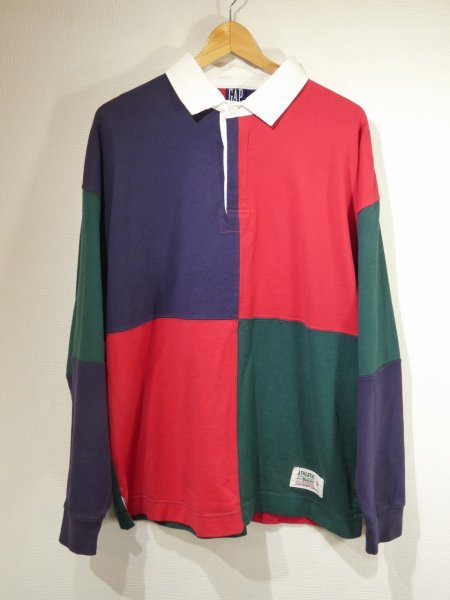 画像1: 80s 90s GAP PANEL SWITCH CRAZY PATTERN RUGGER RUGBY SHIRT (1)