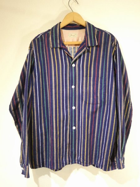 画像1: 50s Avon's MULTI STRIPE PRINT FLANNEL OPEN COLLAR SHIRT  (1)