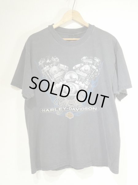 画像1: 00s HARLEY DAVIDSON OFICIAL ENGINE FLAME BAR & SHIELD LOGO PRINT T-SHIRT MADE IN USA (1)