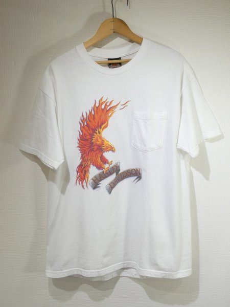 画像1: 00s HARLEY DAVIDSON OFFICIAL FLAME EAGLE DEALER SHOP BOTH SIDE PRINT T-SHIRT (1)