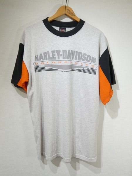 画像1: 90s HARLEY DAVIDSON OFFICIAL TWO TONE SLEEVE BOTH SIDE PRINT T-SHIRT (1)