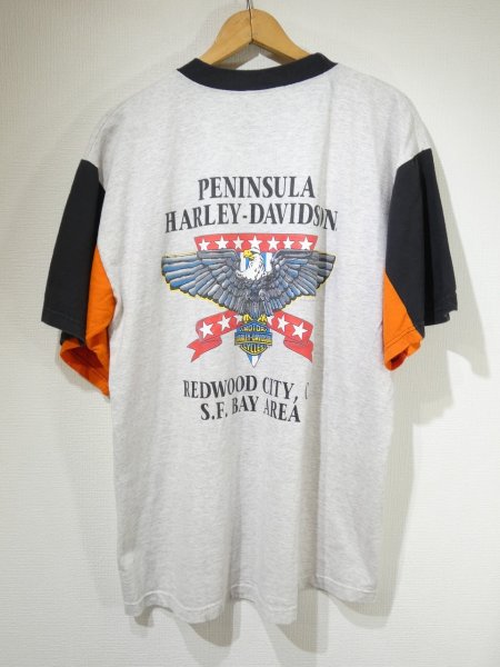 画像2: 90s HARLEY DAVIDSON OFFICIAL TWO TONE SLEEVE BOTH SIDE PRINT T-SHIRT (2)