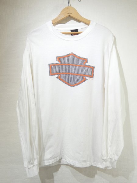 画像1: 90s HARLEY DAVIDSON OFFICIAL BLUR PRINT LOGO DEALER SHOP LONG SLEEVE T-SHIRT (1)