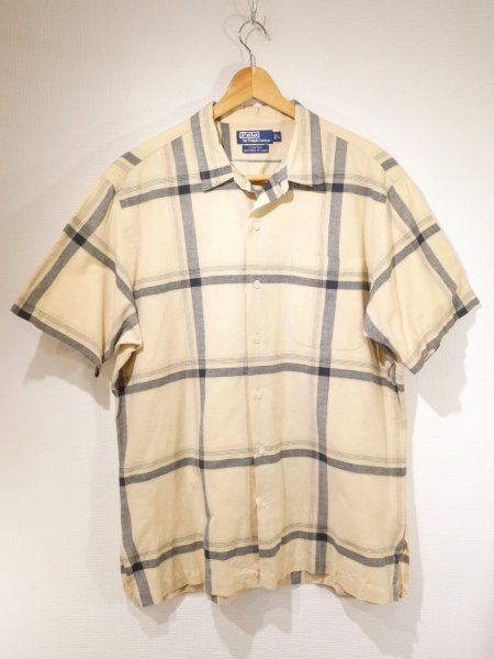 画像1: 90s Polo Ralph Lauren CLAYTON COTTON×LINEN PLAID S/S SHIRT  (1)