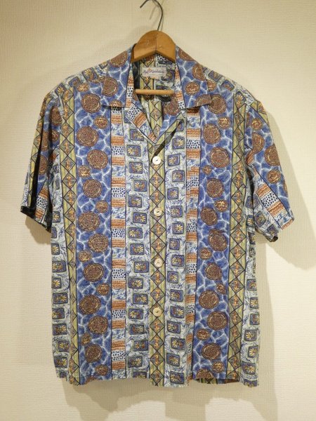 画像1: 50s 60s Duke Kahanamoku ALL OVER STRIPE （BORDER) PATTERN COTTON HAWAIIAN SHIRT (1)