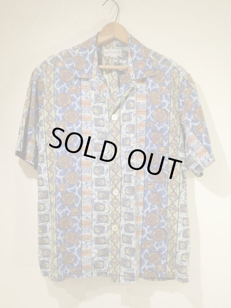 画像1: 50s 60s Duke Kahanamoku ALL OVER STRIPE （BORDER) PATTERN COTTON HAWAIIAN SHIRT (1)
