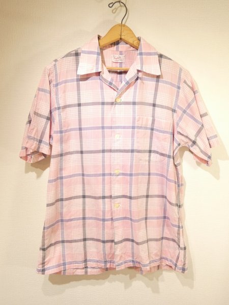 画像1: 50s Voyager SPORTSTER by Enro PINK×GRAY PLAID OPEN COLLAR S/S SHIRT (1)