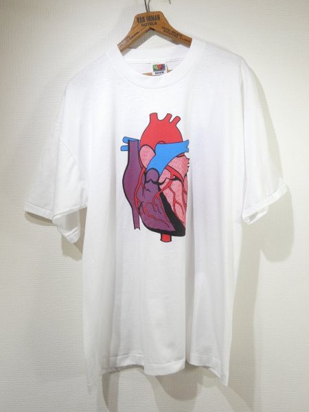 画像1: 90s FRUIT OF THE LOOM PeaceHealth CARDIAC PRINT T-SHIRT DEAD STOCK (1)