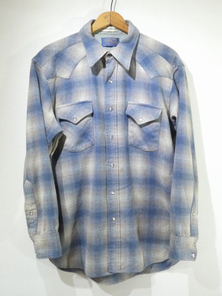 画像1: 70s Pendleton OMBRE SHADOW CHECK WOOL WESTERN SHIRT MADE IN USA (1)