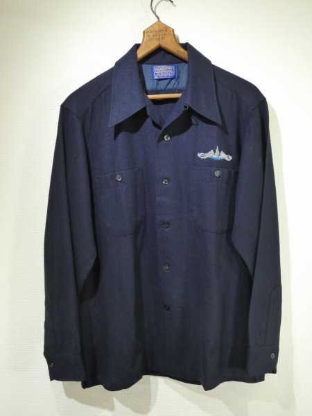画像1: 70s Pendleton US NAVY WOOL BOARD SHIRT with SUBMARINE EMBROIDERY DEAD STOCK (1)