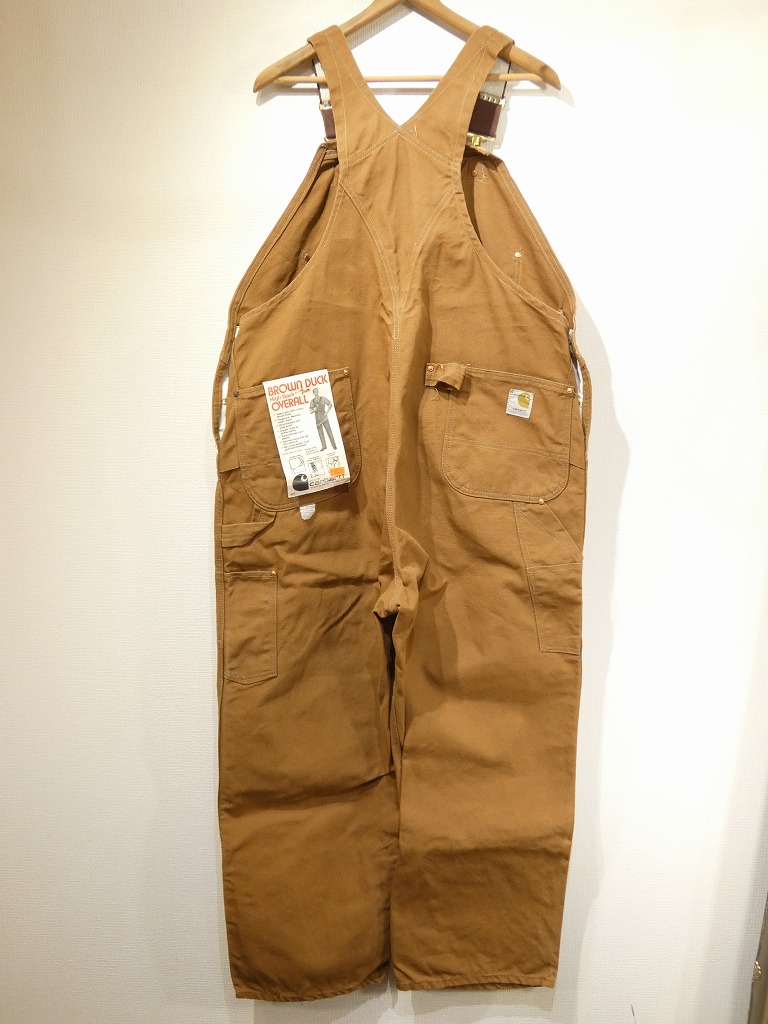 70s Carhartt DOUBLE KNEE BROWN DUCK OVERALL 46×30 DEAD STOCK ONE WASH