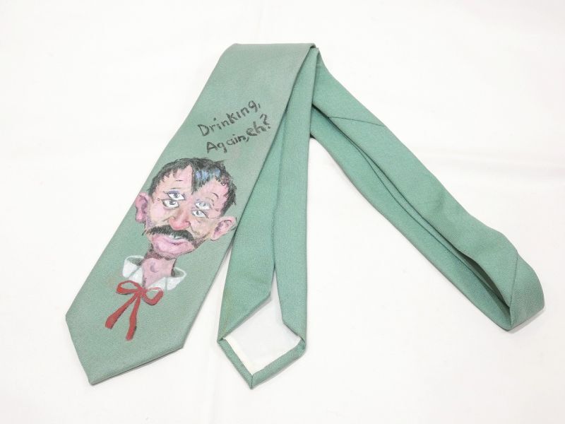 50s UNKNOWN 4 EYES DRUNK MAN HAND PRINTED NECK TIE - RICUR
