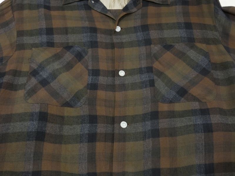 60s CAMPUS GRADATION PLAID RAYON SQUARE SHIRT